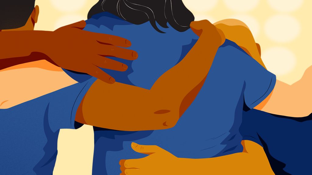 Illustration of athletes in a huddle