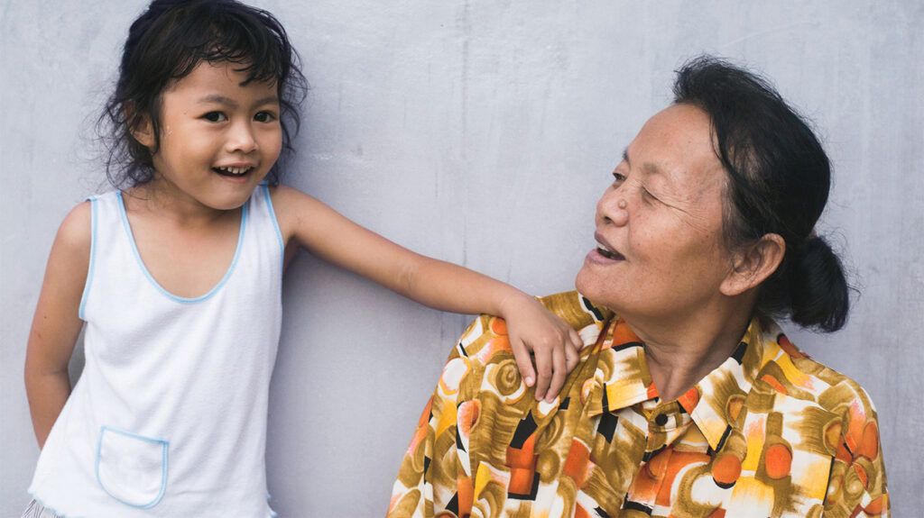 Woman and child smiling